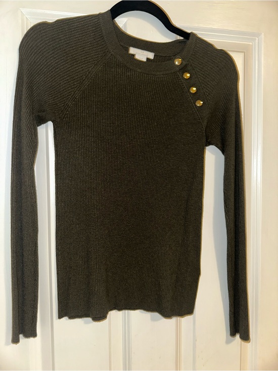 H&M Sweaters - H&M Olive Green Ribbed Sweater with Gold Button Detail